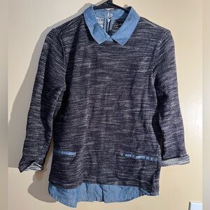 Women’s Ann Taylor Denim Layered Collared Sweater Size Small